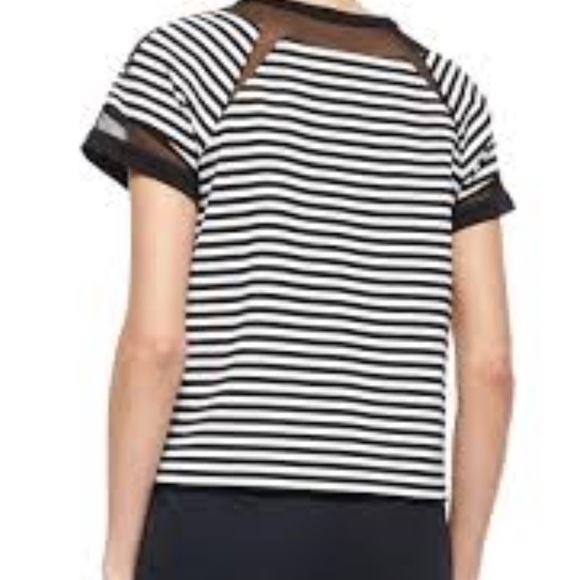 Lafayette 148 Short Sleeve Striped Zip Front Top - Picture 2 of 9